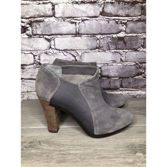 Tsubo Shoes - Tsubo Gray Suede Leather Ankle Low Cut Booties Stacked Heels Women’s 10M US/41EU